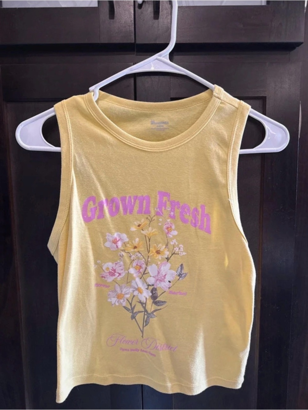 No Boundaries Yellow Tank with Pink 'Grown Fresh' Floral Graphic